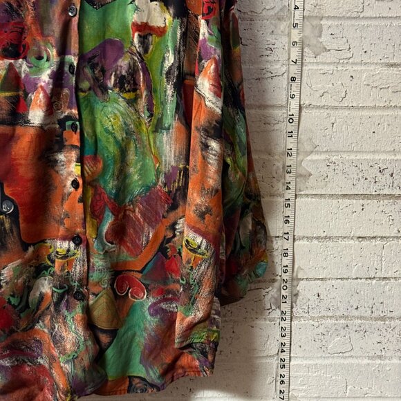 Jeri Marque Vintage Abstract Button-Up Blouse – Size 22 – Bold Multicolor Art - Picture 4 of 10